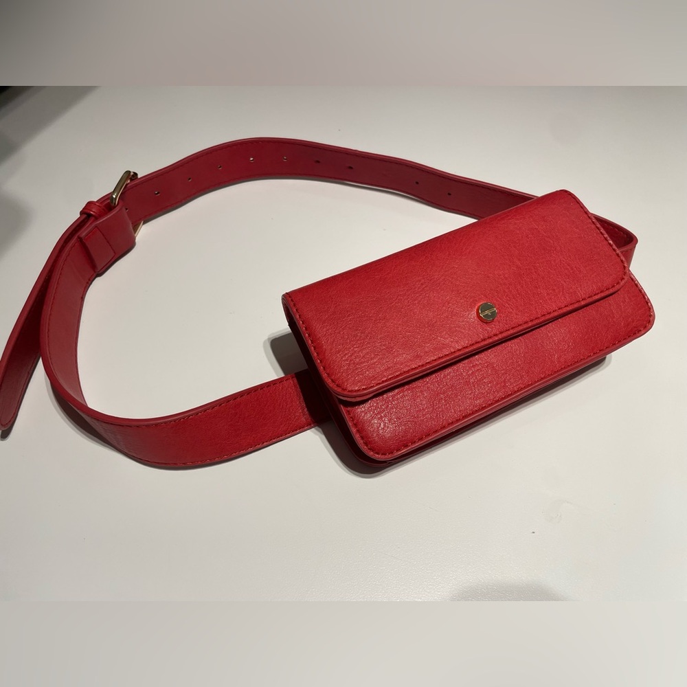 Anthropologie, Red Leather Bag - crossbody/belted